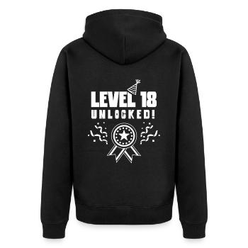 Level 18 Unlocked Celebration Eighteen Birthday - Unisex Premium Organic Zip Hoodie - black - Back - Nico (187cm)