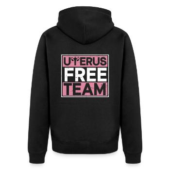 Hysterektomie - Unisex Premium Bio Zip Hoodie - Schwarz - Hinten - Nico (187cm)