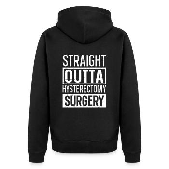 Hysterektomie - Unisex Premium Bio Zip Hoodie - Schwarz - Hinten - Nico (187cm)