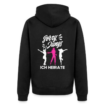 Soory Jungs Ich Heirate jungesellinnen abschied - Unisex Premium Bio Zip Hoodie - Schwarz - Hinten - Nico (187cm)