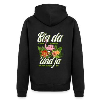 Bin Da Kann Losgehen Jga Flamingo - Unisex Premium Bio Zip Hoodie - Schwarz - Hinten - Nico (187cm)