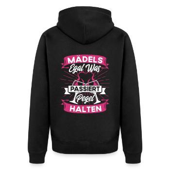 Mädels Egal Was Passiert Pegel Halten - Unisex Premium Bio Zip Hoodie - Schwarz - Hinten - Nico (187cm)