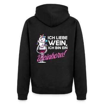 Ich Liebe Wein Ich Bin ein Einhorn - Unisex Premium Bio Zip Hoodie - Schwarz - Hinten - Nico (187cm)