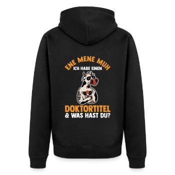 Doktor Abschluss Kuh Doktorand Promotion Doktortit - Unisex Premium Bio Zip Hoodie - Schwarz - Hinten - Nico (187cm)