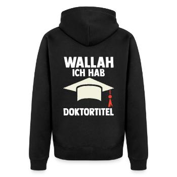 Doktor Abschluss Doktorand Promotion Doktortitel - Unisex Premium Bio Zip Hoodie - Schwarz - Hinten - Nico (187cm)