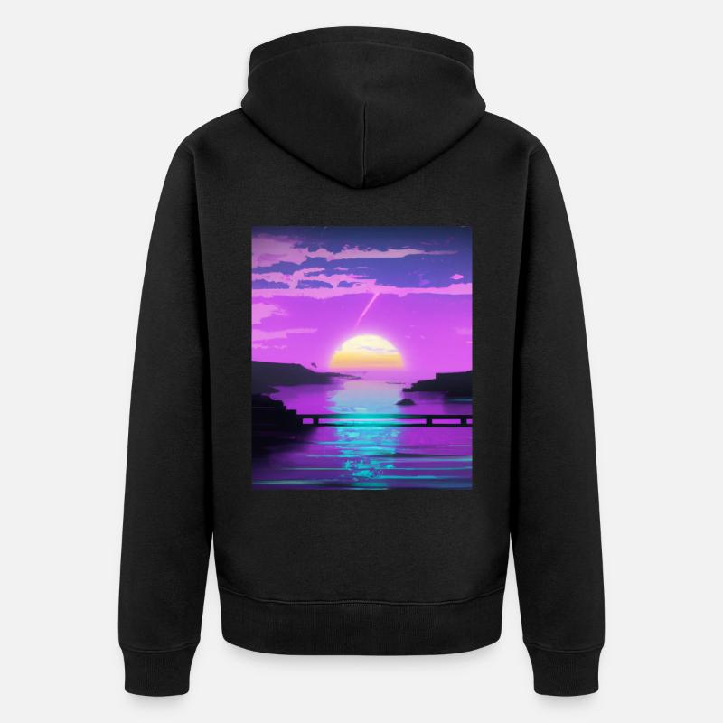 Vaporwave Sun Synthwave Sunset - Veste à capuche bio Premium Unisexe - noir