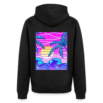 Synthwave Sun Hawaii Vaporwave Aesthetic - Unisex Premium Organic Zip Hoodie - black - Back - Nico (187cm)