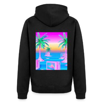 Synthwave Sun Hawaii Vaporwave Aesthetic - Unisex Premium Organic Zip Hoodie - black - Back - Nico (187cm)
