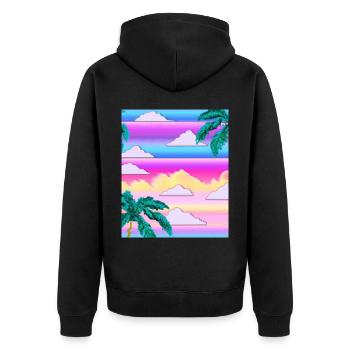 Synthwave Sun Hawaii Vaporwave Aesthetic - Unisex Premium Organic Zip Hoodie - black - Back - Nico (187cm)