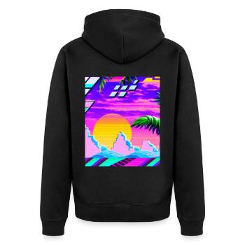 Synthwave Sun Hawaii Vaporwave Aesthetic - Unisex Premium Organic Zip Hoodie - black - Back - Nico (187cm)