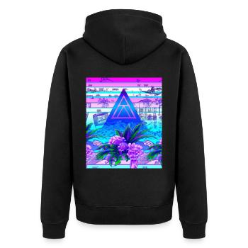Synthwave Sun Hawaii Vaporwave Aesthetic - Unisex Premium Organic Zip Hoodie - black - Back - Nico (187cm)
