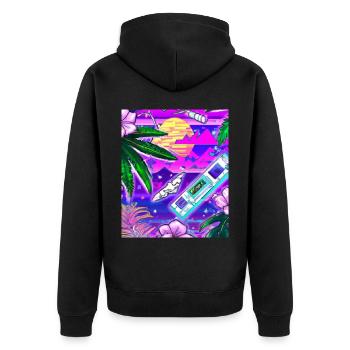 Synthwave Sun Hawaii Vaporwave Aesthetic - Unisex Premium Organic Zip Hoodie - black - Back - Nico (187cm)