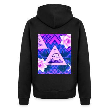 Synthwave Sun Hawaii Vaporwave Aesthetic - Unisex Premium Organic Zip Hoodie - black - Back - Nico (187cm)