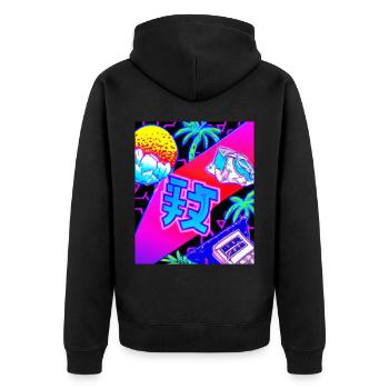 Synthwave Sun Hawaii Vaporwave Aesthetic - Unisex Premium Organic Zip Hoodie - black - Back - Nico (187cm)