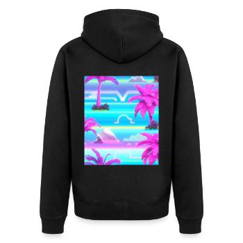 Synthwave Sun Hawaii Vaporwave Aesthetic - Unisex Premium Organic Zip Hoodie - black - Back - Nico (187cm)