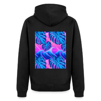 Synthwave Sun Hawaii Vaporwave Aesthetic - Unisex Premium Organic Zip Hoodie - black - Back - Nico (187cm)