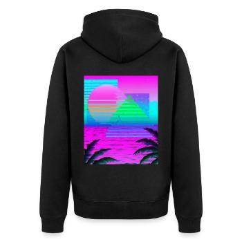 Synthwave Sun Hawaii Vaporwave Aesthetic - Unisex Premium Organic Zip Hoodie - black - Back - Nico (187cm)