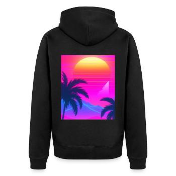 Synthwave Sun Hawaii Vaporwave Aesthetic - Unisex Premium Organic Zip Hoodie - black - Back - Nico (187cm)
