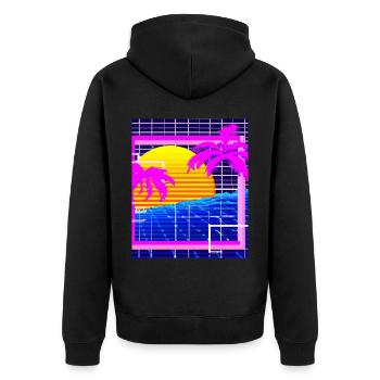 Synthwave Sun Hawaii Vaporwave Aesthetic - Unisex Premium Organic Zip Hoodie - black - Back - Nico (187cm)