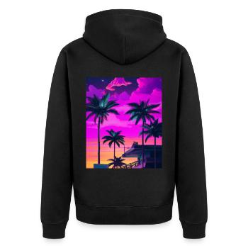 Synthwave Sun Hawaii Vaporwave Aesthetic - Unisex Premium Organic Zip Hoodie - black - Back - Nico (187cm)