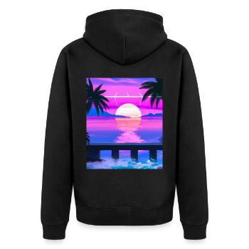 Synthwave Sun Hawaii Vaporwave Aesthetic - Unisex Premium Organic Zip Hoodie - black - Back - Nico (187cm)