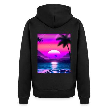 Synthwave Sun Hawaii Vaporwave Aesthetic - Unisex Premium Organic Zip Hoodie - black - Back - Nico (187cm)