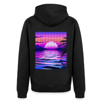 Synthwave Sun Hawaii Vaporwave Aesthetic - Unisex Premium Organic Zip Hoodie - black - Back - Nico (187cm)