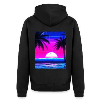 Synthwave Sun Hawaii Vaporwave Aesthetic - Unisex Premium Organic Zip Hoodie - black - Back - Nico (187cm)