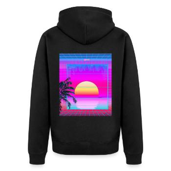 Synthwave Sun Hawaii Vaporwave Aesthetic - Unisex Premium Organic Zip Hoodie - black - Back - Nico (187cm)