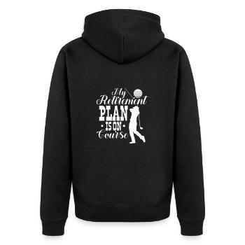 Ruhestand Golf Rente Rentner Rentnerin Geschenk - Unisex Premium Bio Zip Hoodie - Schwarz - Hinten - Nico (187cm)