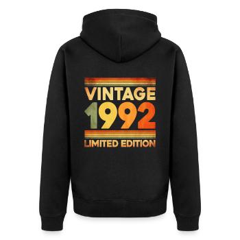 Vintage 1992 Limited Edition - Unisex Premium Bio Zip Hoodie - Schwarz - Hinten - Nico (187cm)