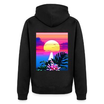 Synthwave Sun Hawaii Vaporwave Aesthetic - Unisex Premium Organic Zip Hoodie - black - Back - Nico (187cm)