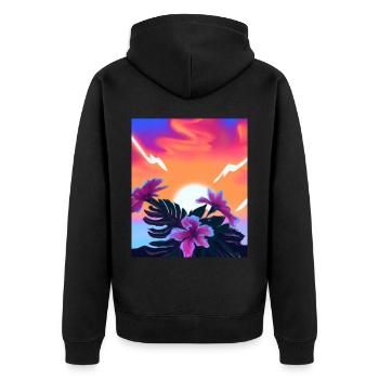 Synthwave Sun Hawaii Vaporwave Aesthetic - Unisex Premium Organic Zip Hoodie - black - Back - Nico (187cm)