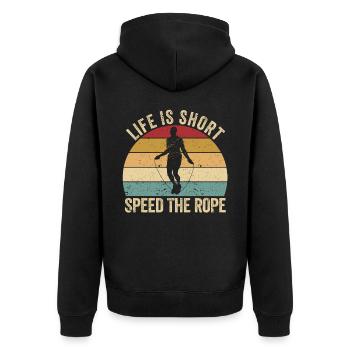 Lustiges Springseil Springseil Springseil Das Lebe - Unisex Premium Bio Zip Hoodie - Schwarz - Hinten - Nico (187cm)