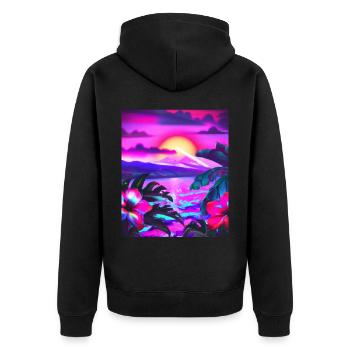 Synthwave Sun Hawaii Vaporwave Aesthetic - Unisex Premium Organic Zip Hoodie - black - Back - Nico (187cm)