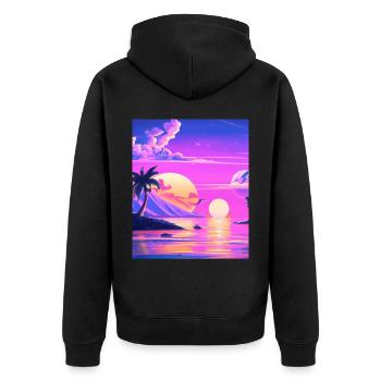 Synthwave Sun Hawaii Vaporwave Aesthetic - Unisex Premium Organic Zip Hoodie - black - Back - Nico (187cm)