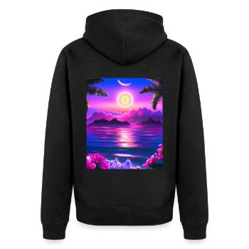 Synthwave Sun Hawaii Vaporwave Aesthetic - Unisex Premium Organic Zip Hoodie - black - Back - Nico (187cm)