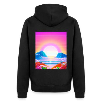 Synthwave Sun Hawaii Vaporwave Aesthetic - Unisex Premium Organic Zip Hoodie - black - Back - Nico (187cm)