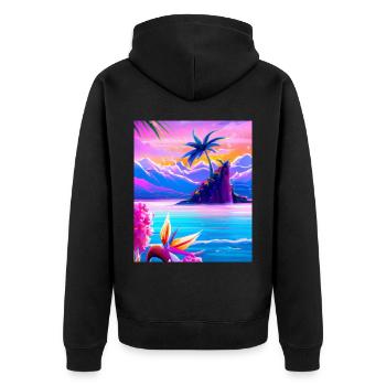 Synthwave Sun Hawaii Vaporwave Aesthetic - Unisex Premium Organic Zip Hoodie - black - Back - Nico (187cm)