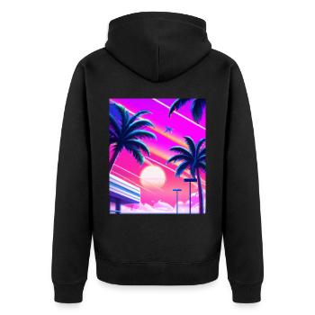 Synthwave Sun Hawaii Vaporwave Aesthetic - Unisex Premium Organic Zip Hoodie - black - Back - Nico (187cm)
