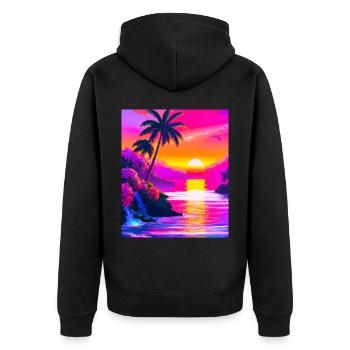 Synthwave Sun Hawaii Vaporwave Aesthetic - Unisex Premium Organic Zip Hoodie - black - Back - Nico (187cm)