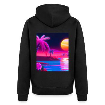 Synthwave Sun Hawaii Vaporwave Aesthetic - Unisex Premium Organic Zip Hoodie - black - Back - Nico (187cm)