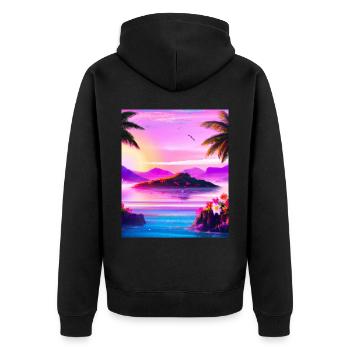 Synthwave Sun Hawaii Vaporwave Aesthetic - Unisex Premium Organic Zip Hoodie - black - Back - Nico (187cm)