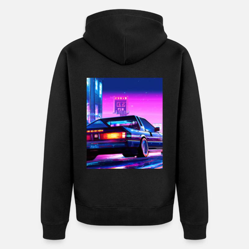 Vaporwave Esthétique Synthwave City - Veste à capuche bio Premium Unisexe - noir