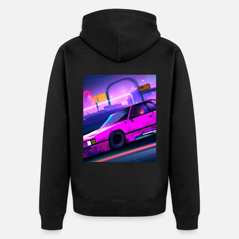 Vaporwave Esthétique Synthwave Car - Veste à capuche bio Premium Unisexe - noir