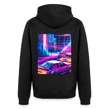 Vaporwave Esthétique Synthwave City - Veste à capuche bio Premium Unisexe - noir - Dos - Nico (187cm)