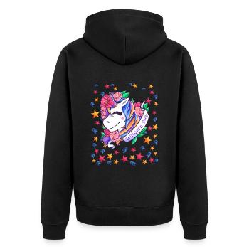 Tag des Einhorns für Kinder, Mädchen und Frauen - Unisex Premium Bio Zip Hoodie - Schwarz - Hinten - Nico (187cm)