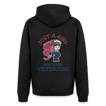 Just A Girl Who Loves Veterans Day - Unisex Premium Bio Zip Hoodie - Schwarz - Hinten - Nico (187cm)