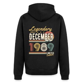 Legendary Since December 1989 Limited Edition - Unisex Premium Bio Zip Hoodie - Schwarz - Hinten - Nico (187cm)