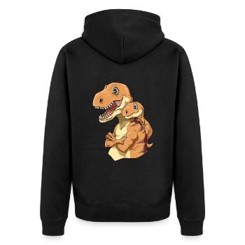 Starker Dino mit Dinosaurier Kind - Unisex Premium Bio Zip Hoodie - Schwarz - Hinten - Nico (187cm)
